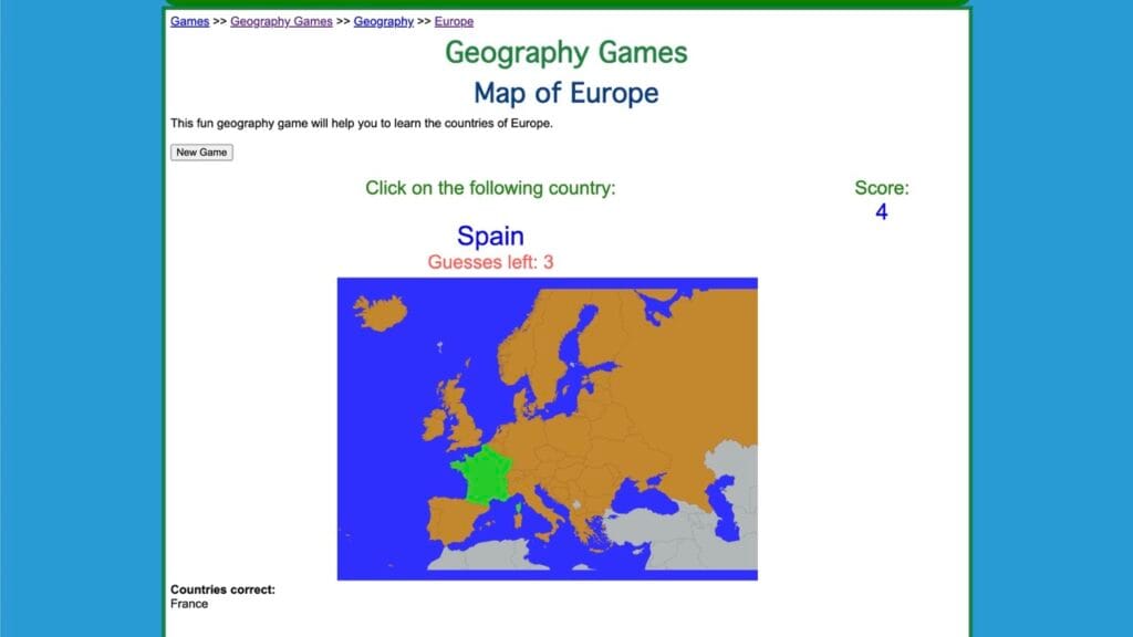 Infographic of Duckster's classic map quiz interface with questions on capitals and flags.