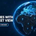 Globe with Europe lit up by Street View roads while most of Africa and China stay dark, showing 95 countries without Google Street View in 2026
